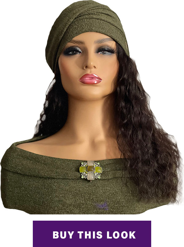 Wig Styles For The Holidays - Sage Turban w/Long Black Hair